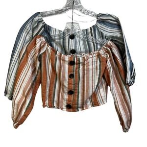 Lot of 2 Love Letter Collection Striped Smocked Off Shoulder Crop  Tops n Small